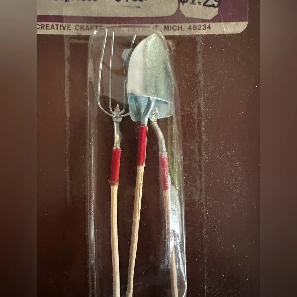 New Vintage Dollhouse Miniature Farm Tool Set 3 piece set! Shovels & Pick.